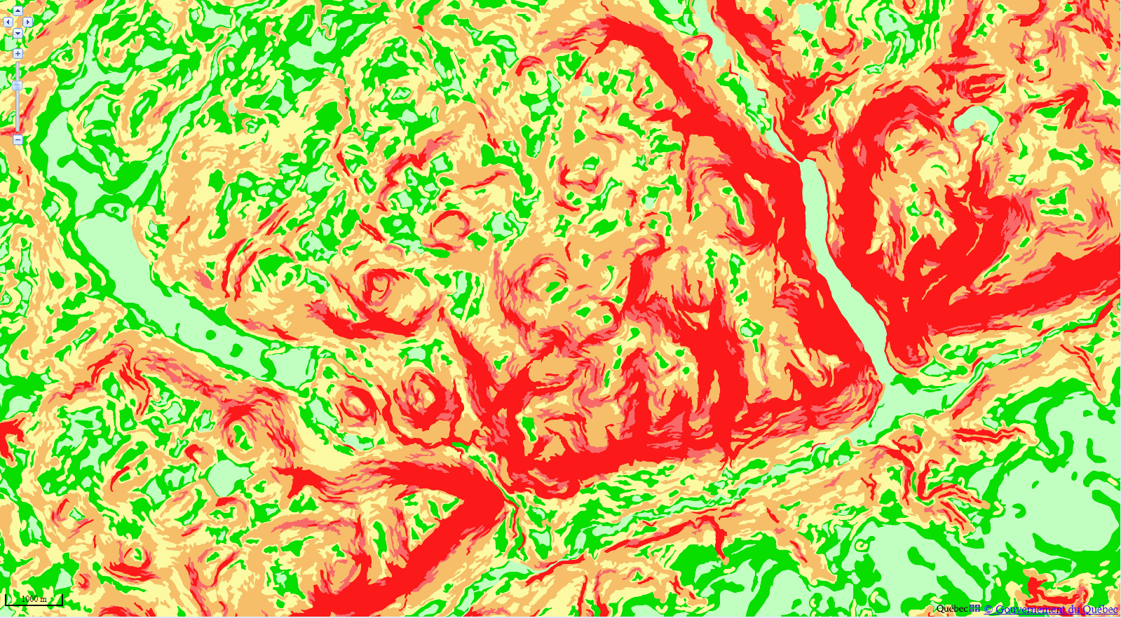 Catégories de pente exprimée en pourcentage